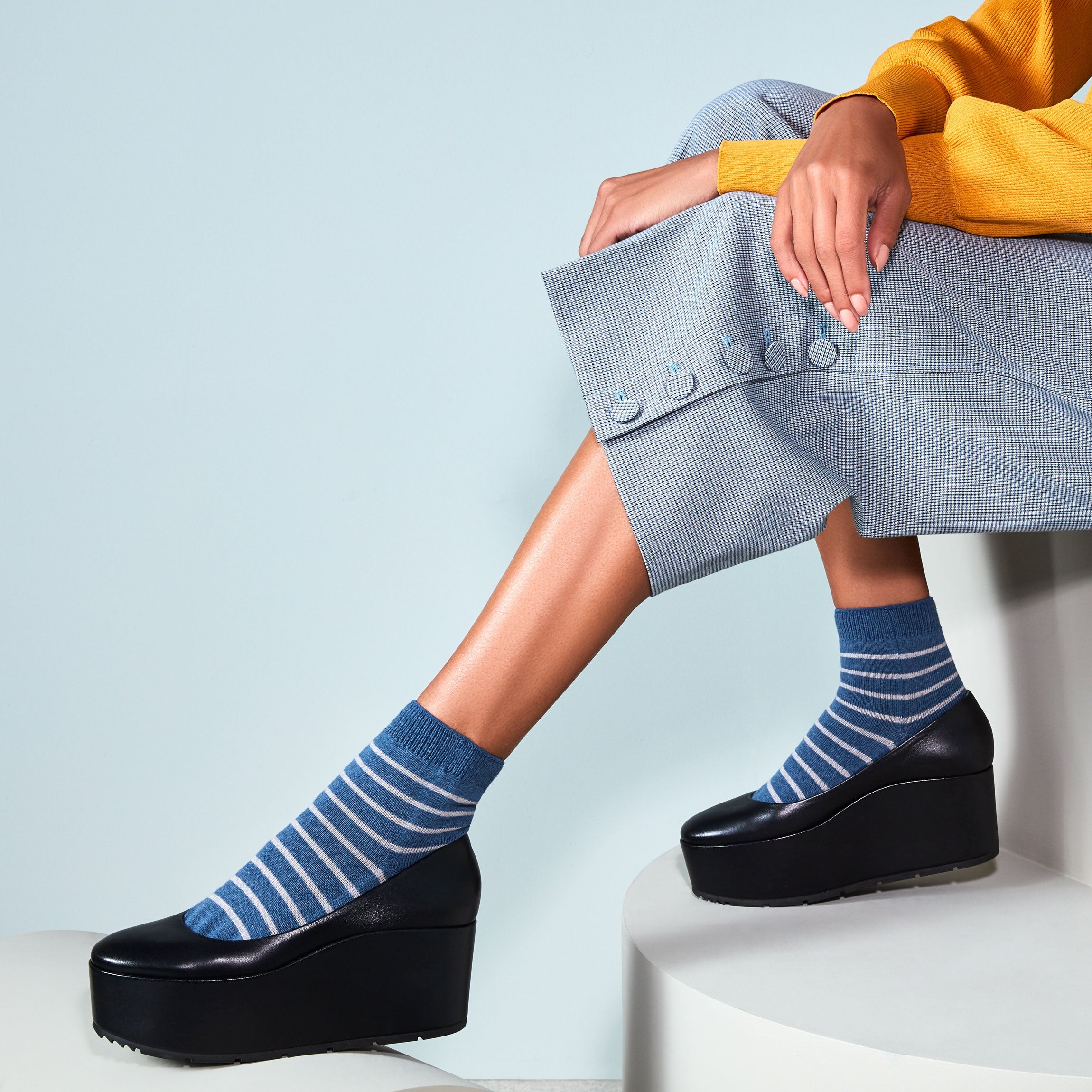 Striped Cotton Toe  Quarter Socks