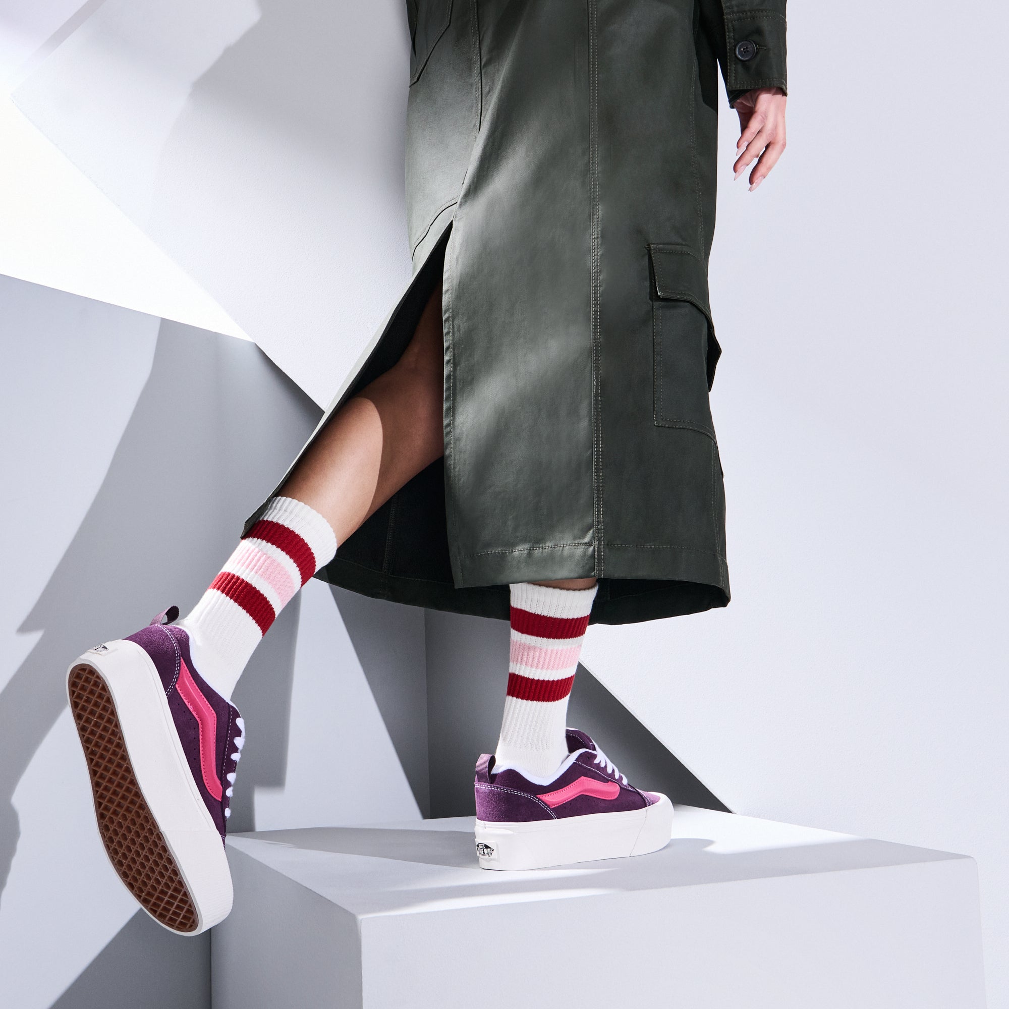 Sandwich-Stripes Cotton Pile  Crew Socks