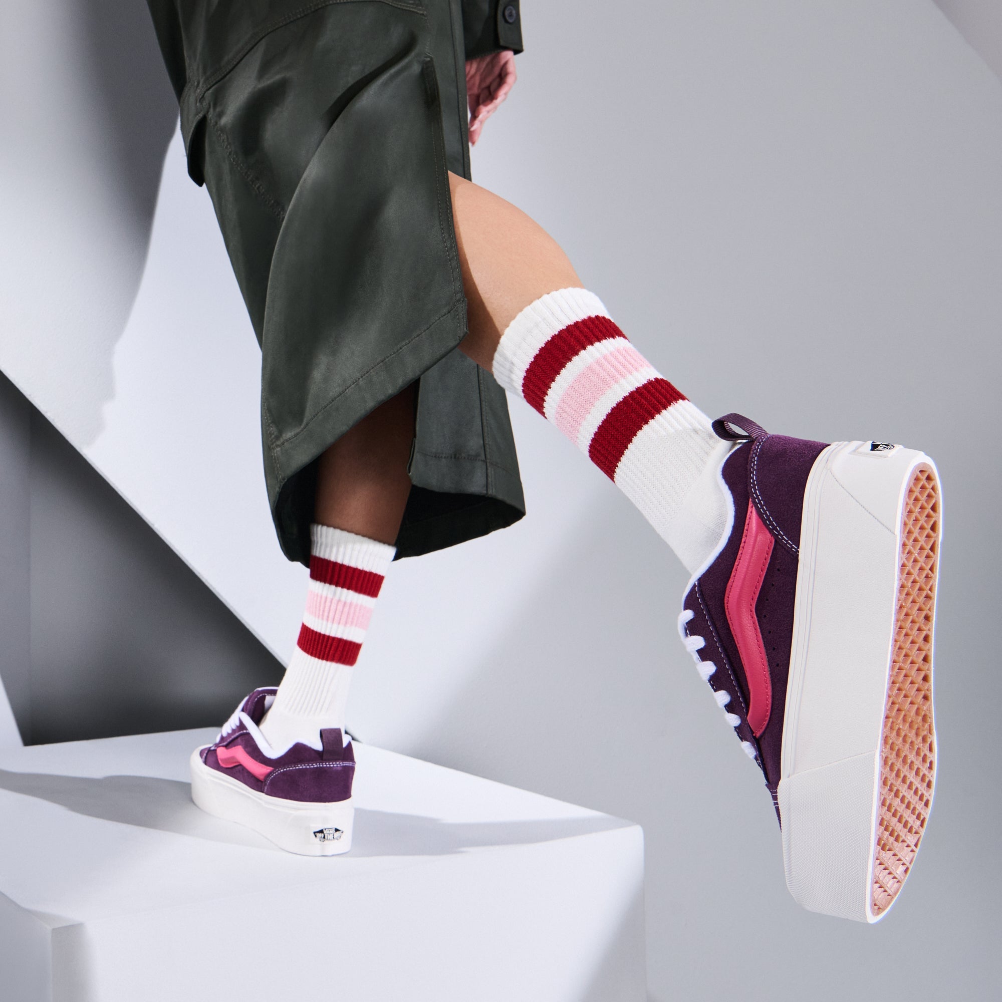 Sandwich-Stripes Cotton Pile  Crew Socks