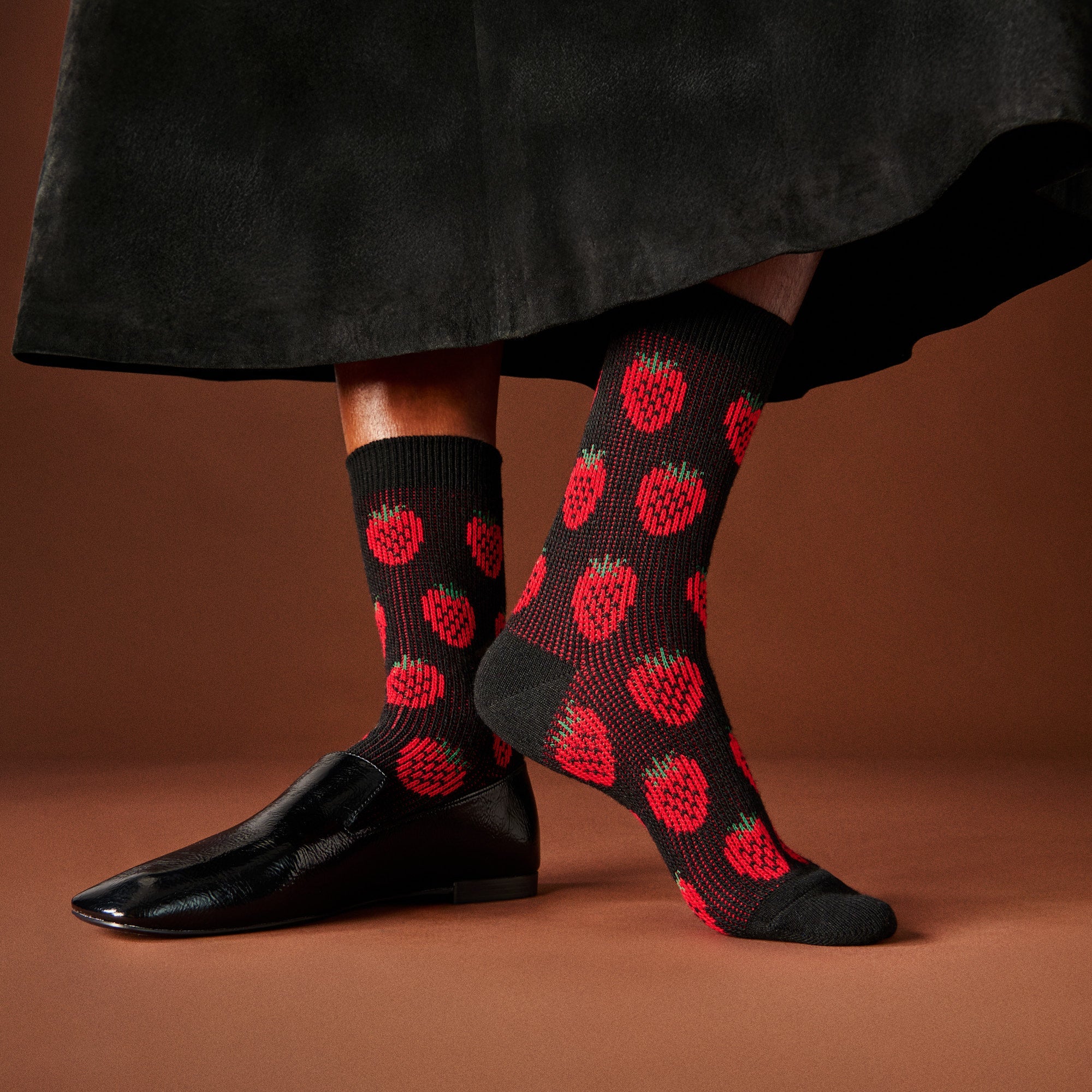 Jacquard Strawberry Merino  Crew Socks