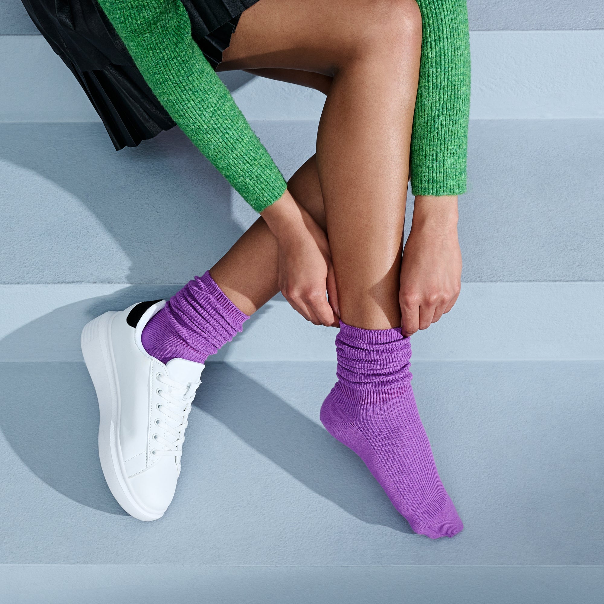 Ribbed Neon Color Cotton  Crew Socks