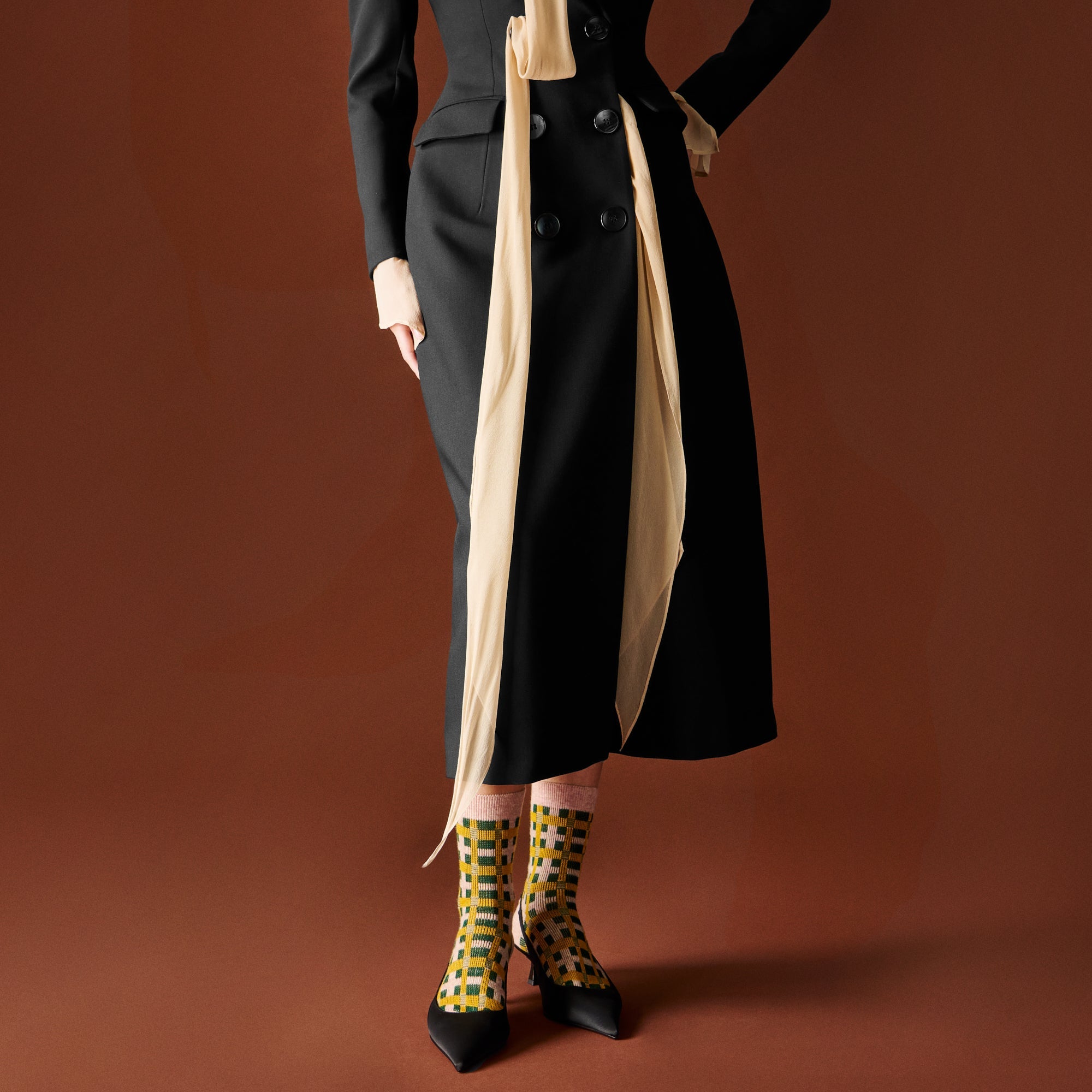 Jacquard Modern Plaid Merino  Crew Socks