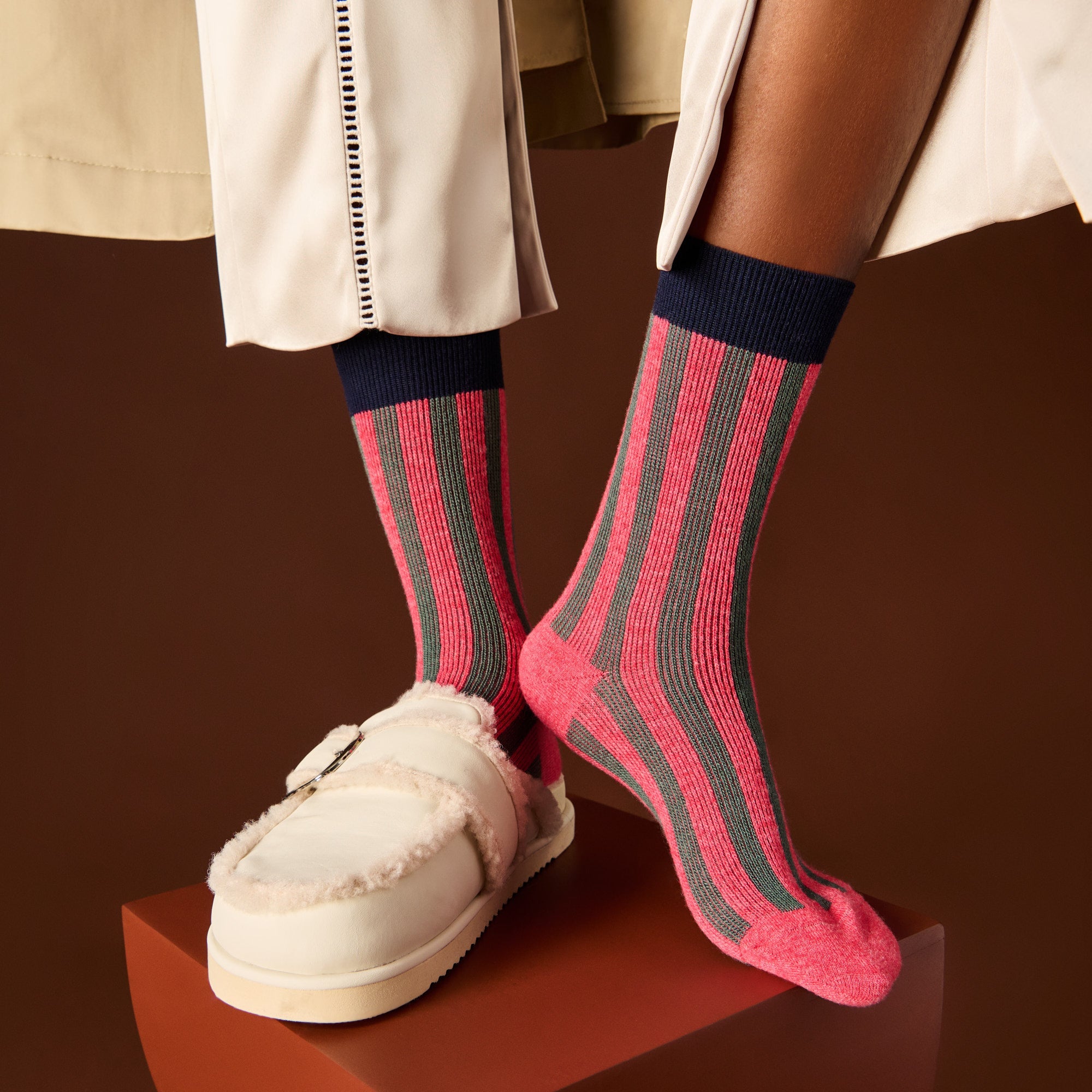 Jacquard Stripe Merino  Crew Socks