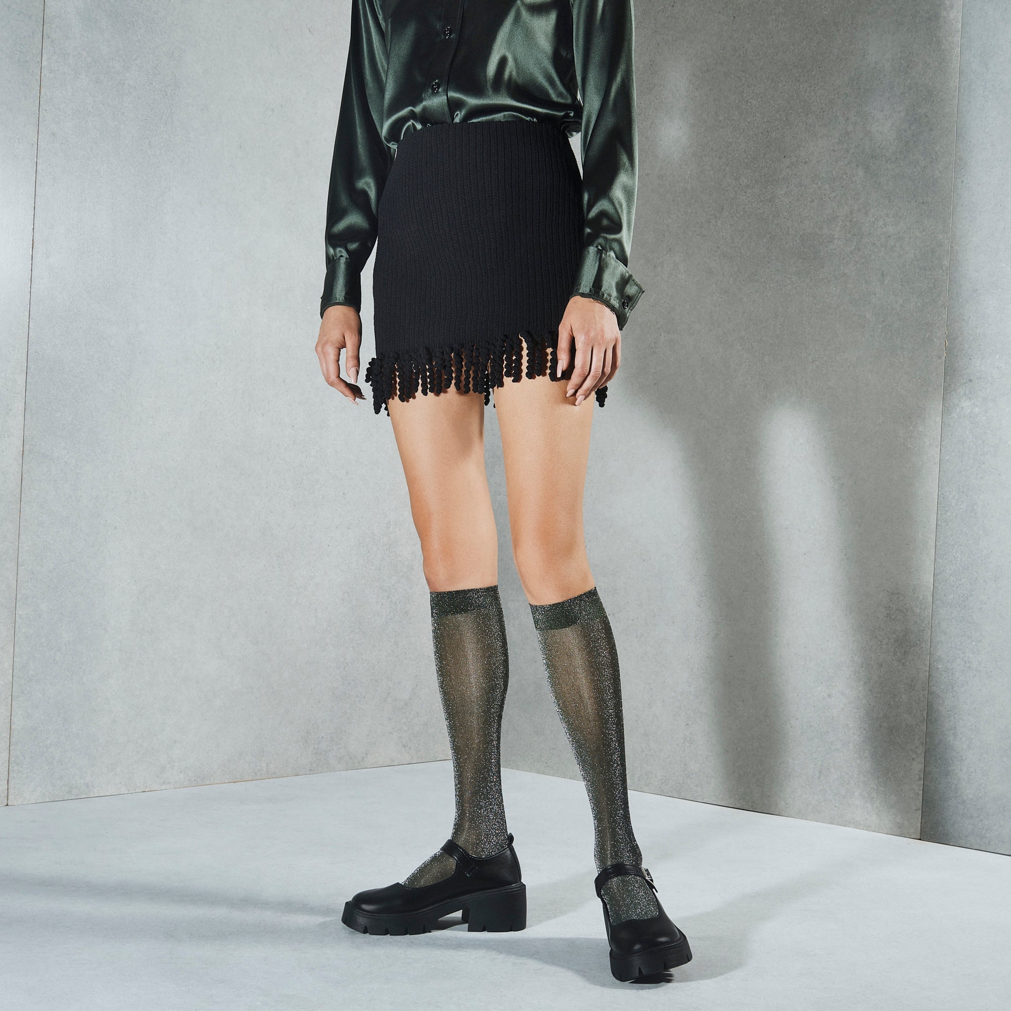 Soft Lamé Semi-Sheer  Knee-High Socks