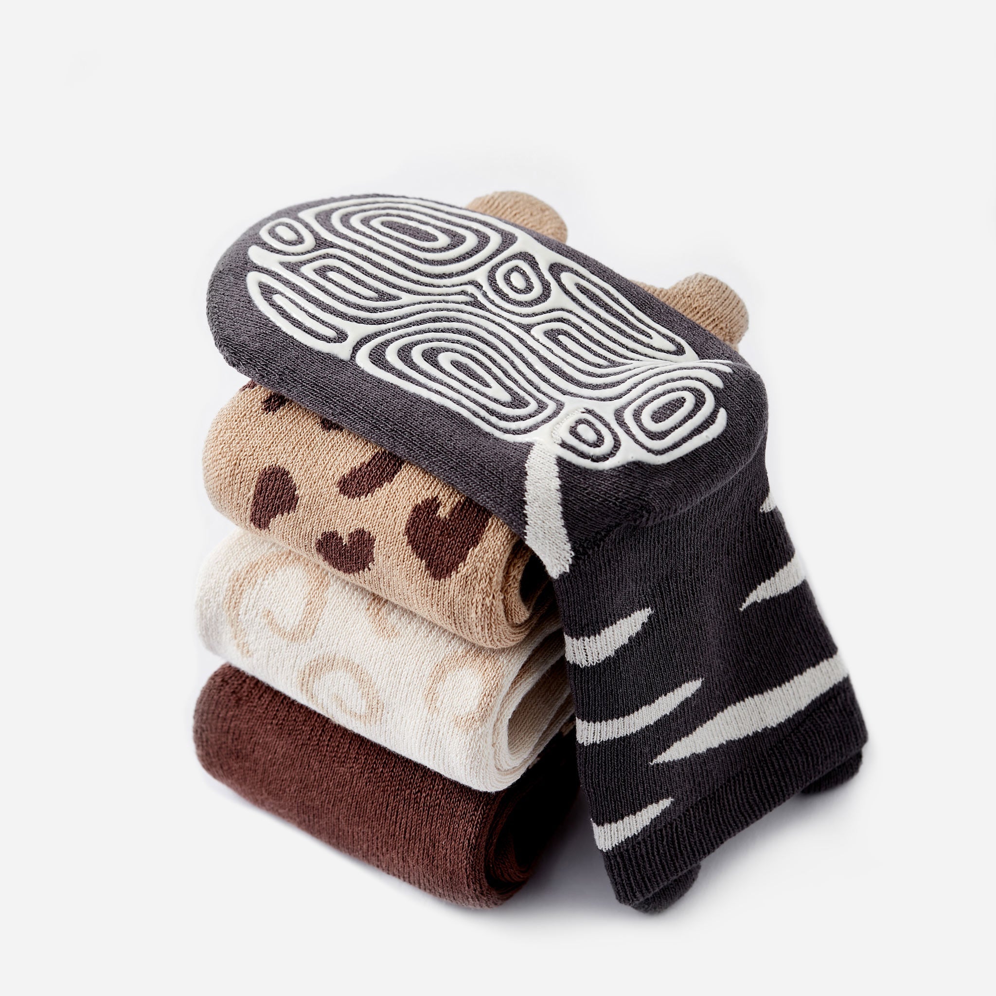 Who am I- Extra Warm- 4 Pairs of Stay-On Baby & Toddler Non-Slip Socks