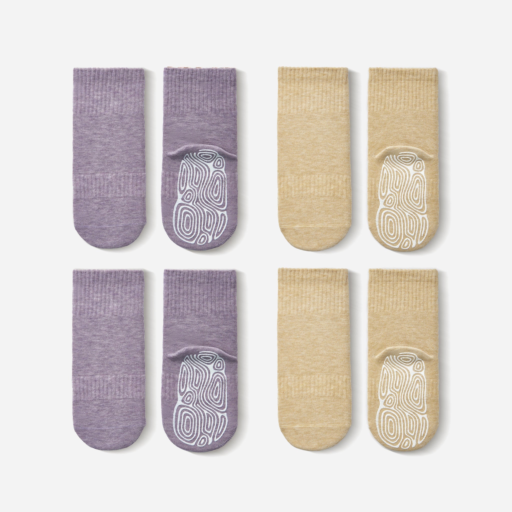 New- Organic Cotton Socks- Lavender & Lemon- 4 Pairs of Stay-On Baby & Toddler Non-Slip Socks