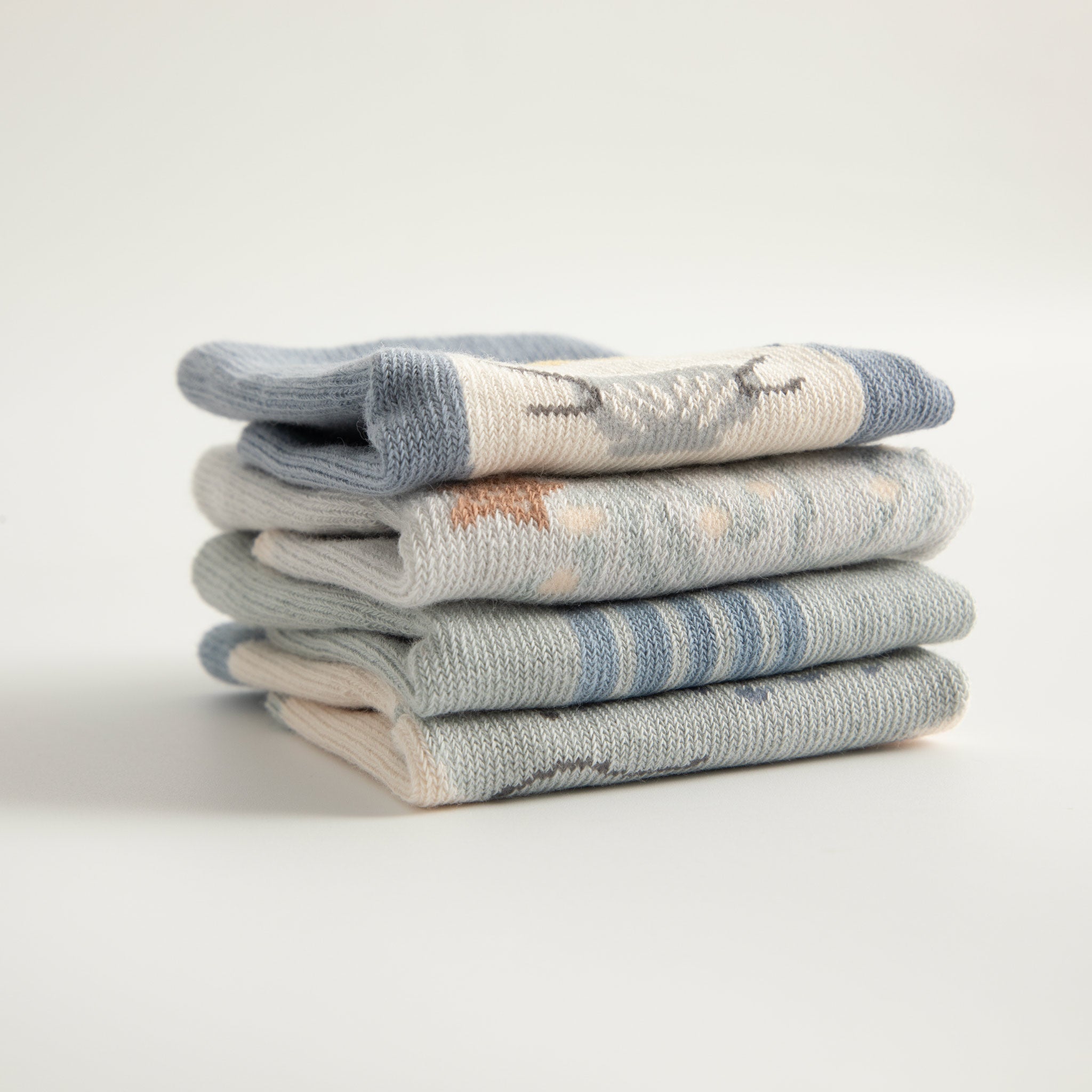 New- Into The Sea- Blue- Extra Warm- 4 Pairs of Stay-On Baby & Toddler Non-Slip Socks