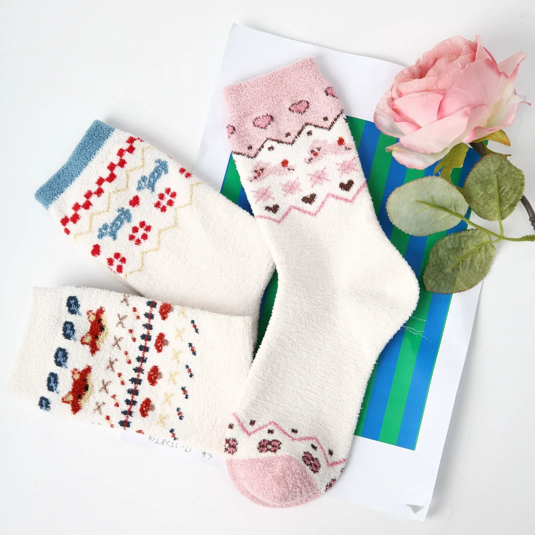 Fair Isle Fuzzy Home Socks 3-Pack