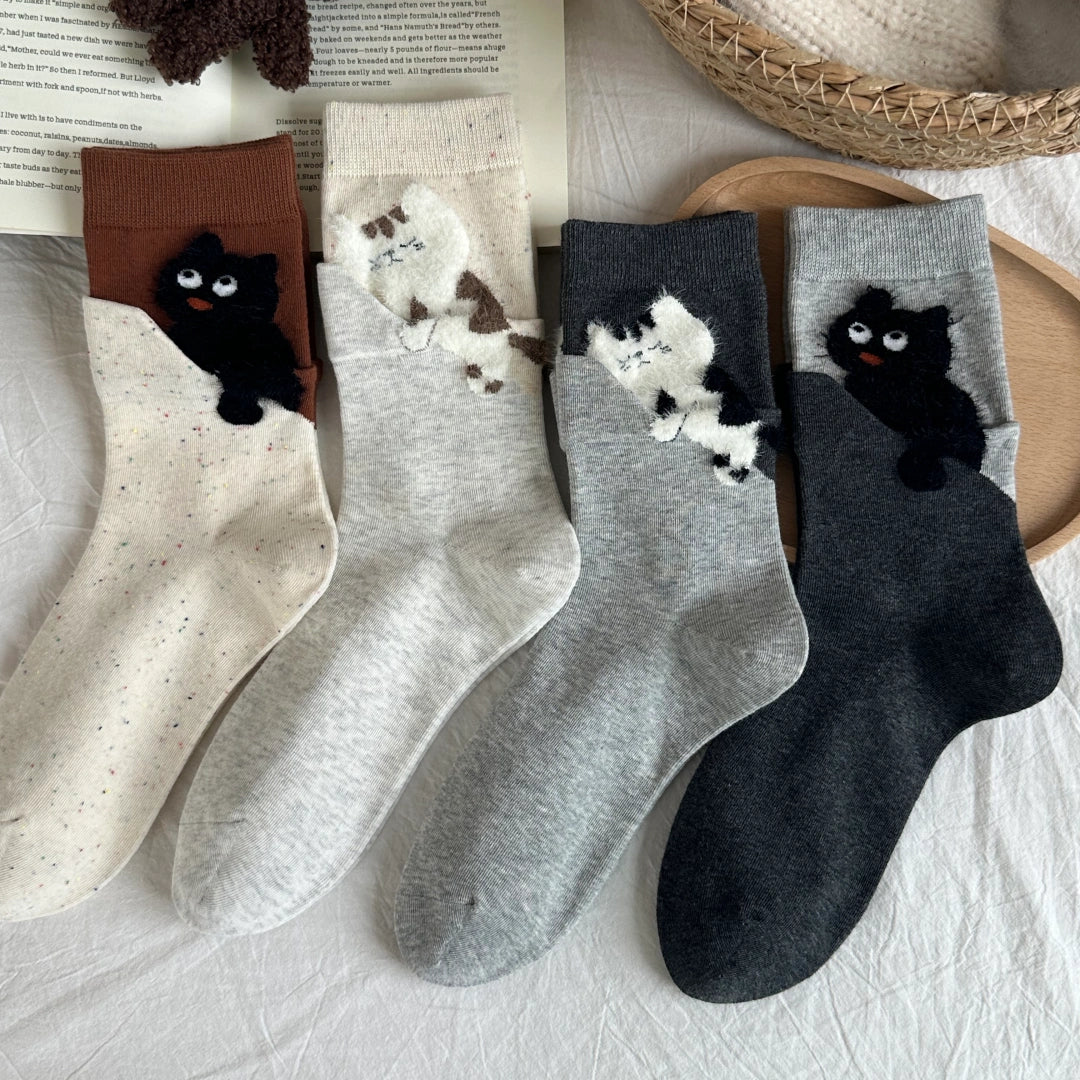 Peeking Cat Crew Socks