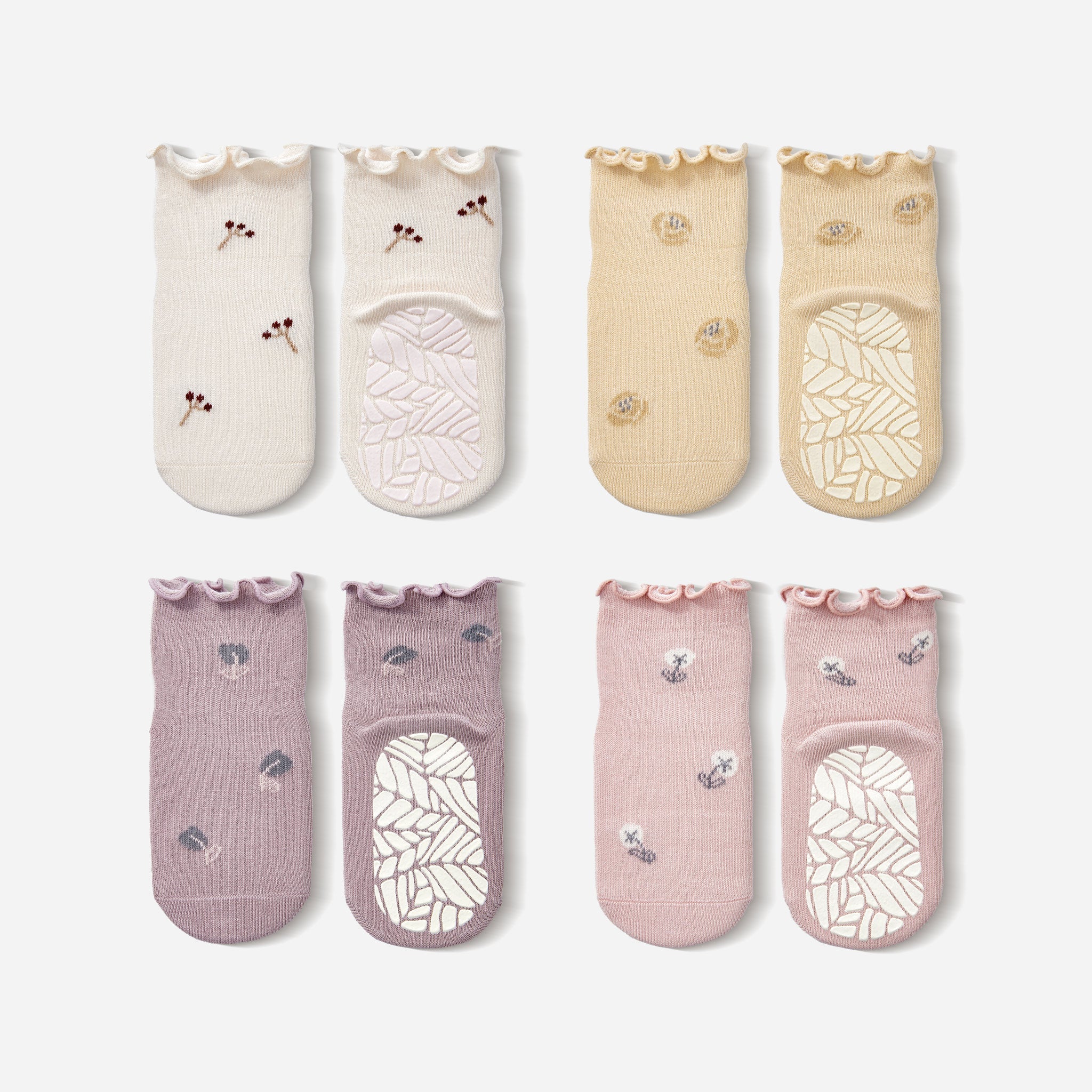 New- Little Wonder Things- Organic- 4 Pairs of Stay-On Baby & Toddler Non-Slip Socks