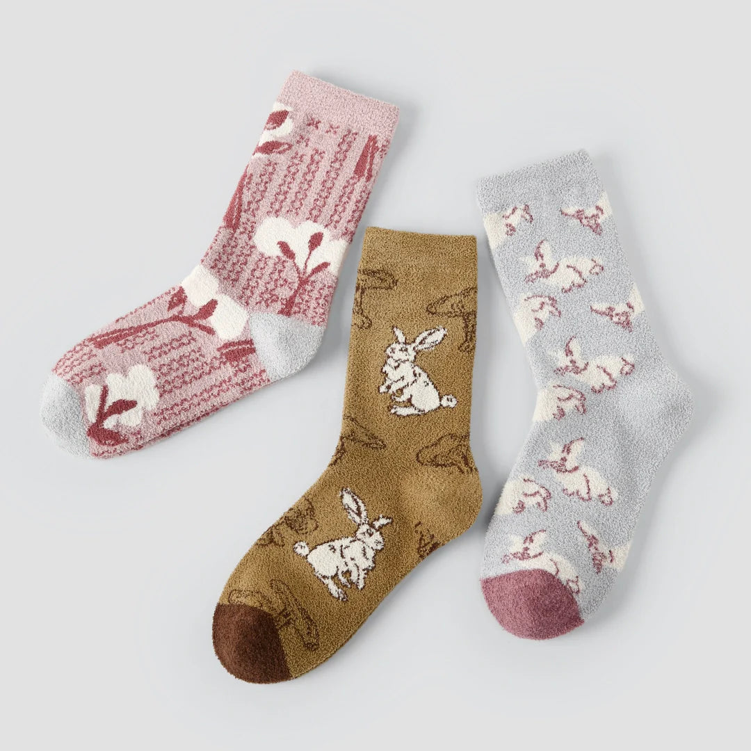 Woodland Bunny Fuzzy Socks 3-Pack