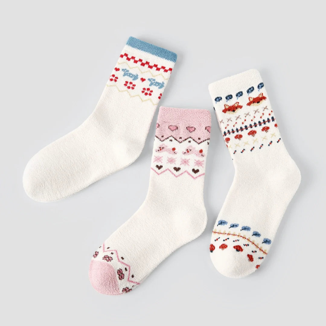 Fair Isle Fuzzy Home Socks 3-Pack