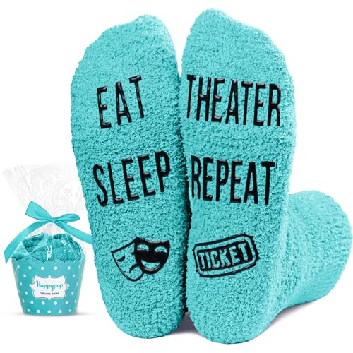 Theater Socks, Crazy Socks Theater Fun Print Novelty Fuzzy Socks for Women, Theater Gifts, Music Lover Gift