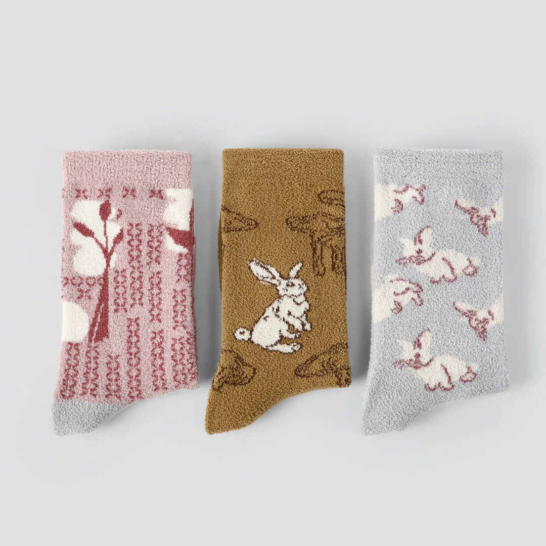Woodland Bunny Fuzzy Socks 3-Pack