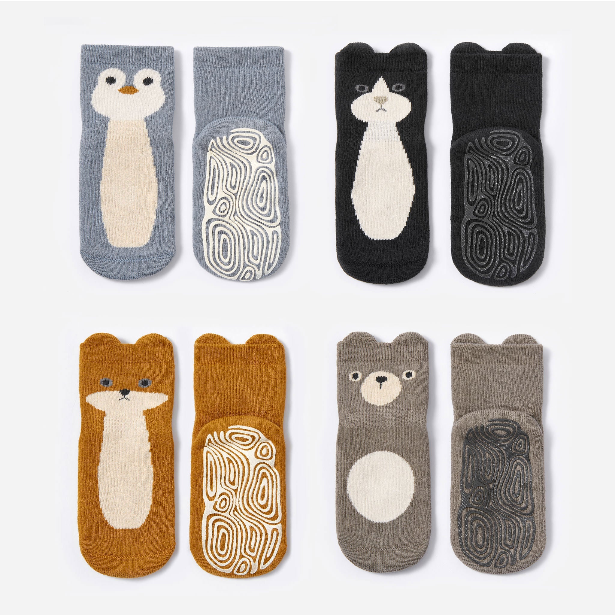 New- Critter Crew - Extra Warm - 4 Pairs of Stay-On Baby & Toddler Non-Slip Socks