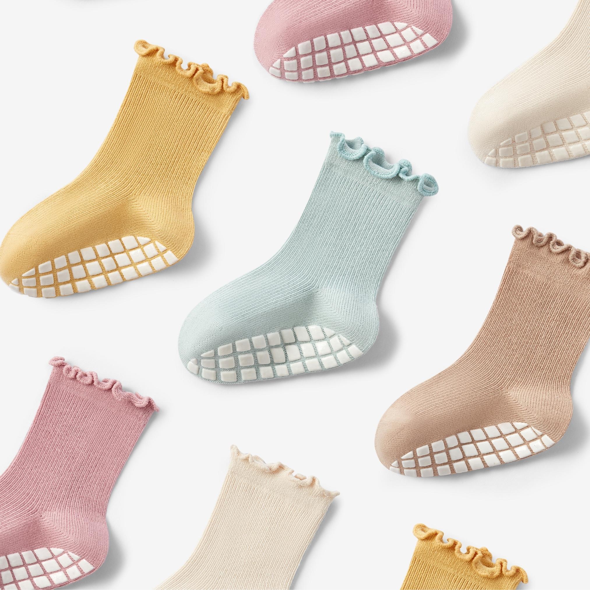 New- Cotton Candy- 5 Pairs of Stay-On Baby & Toddler Non-Slip Socks