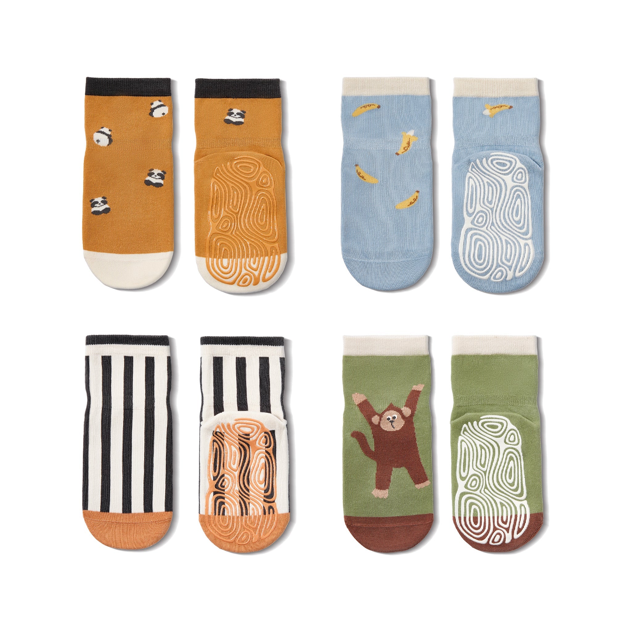 New- Koko & Bambu - 4 Pairs of Stay-On Baby & Toddler Non-Slip Socks