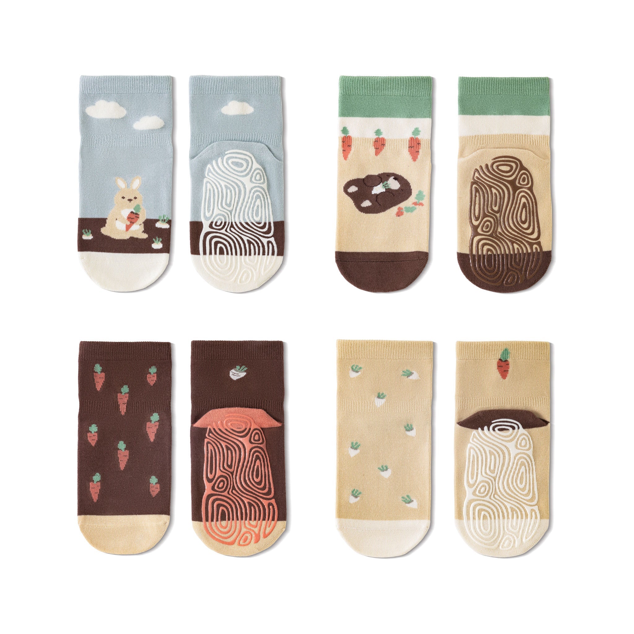 New- Rabbit & Mole- 4 Pairs of Stay-On Baby & Toddler Non-Slip Socks