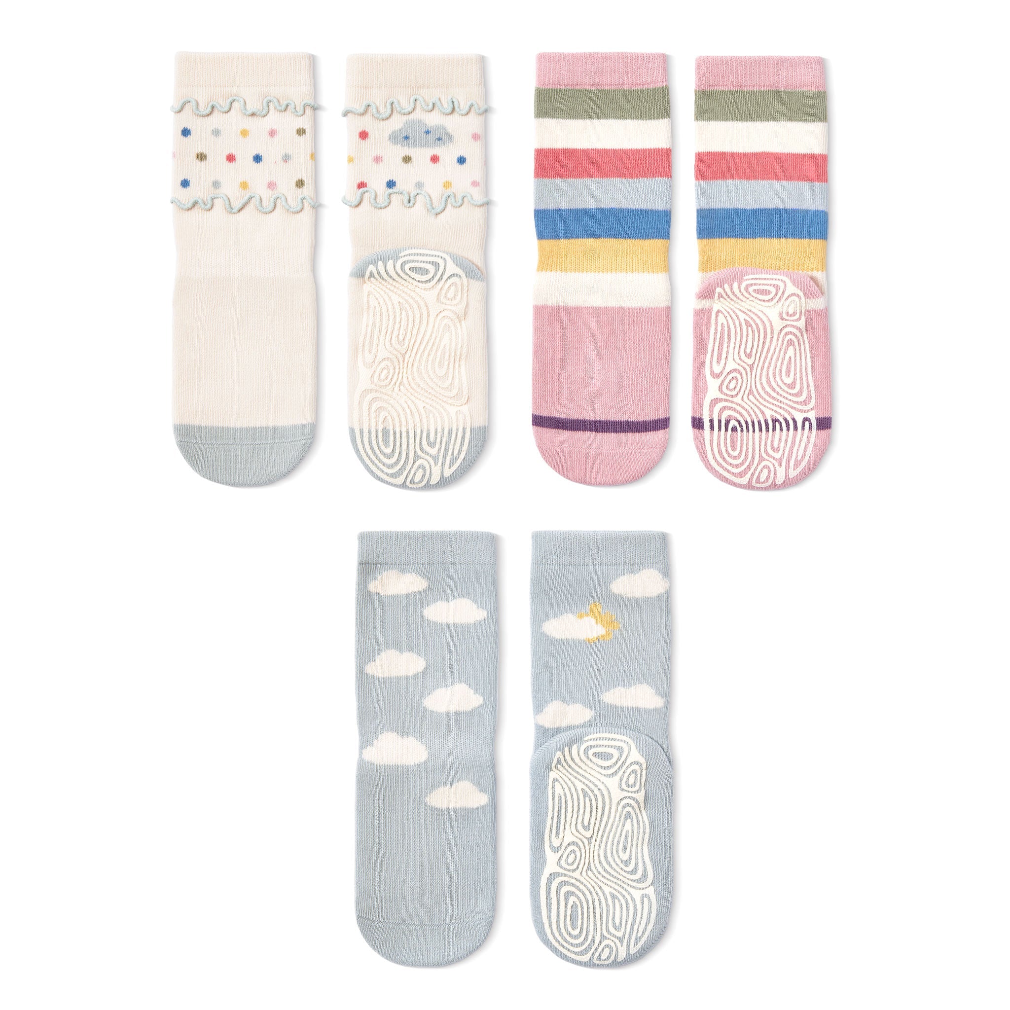 New- Rainbows - 3 Pairs of Long Stay-On Baby & Toddler Non-Slip Socks