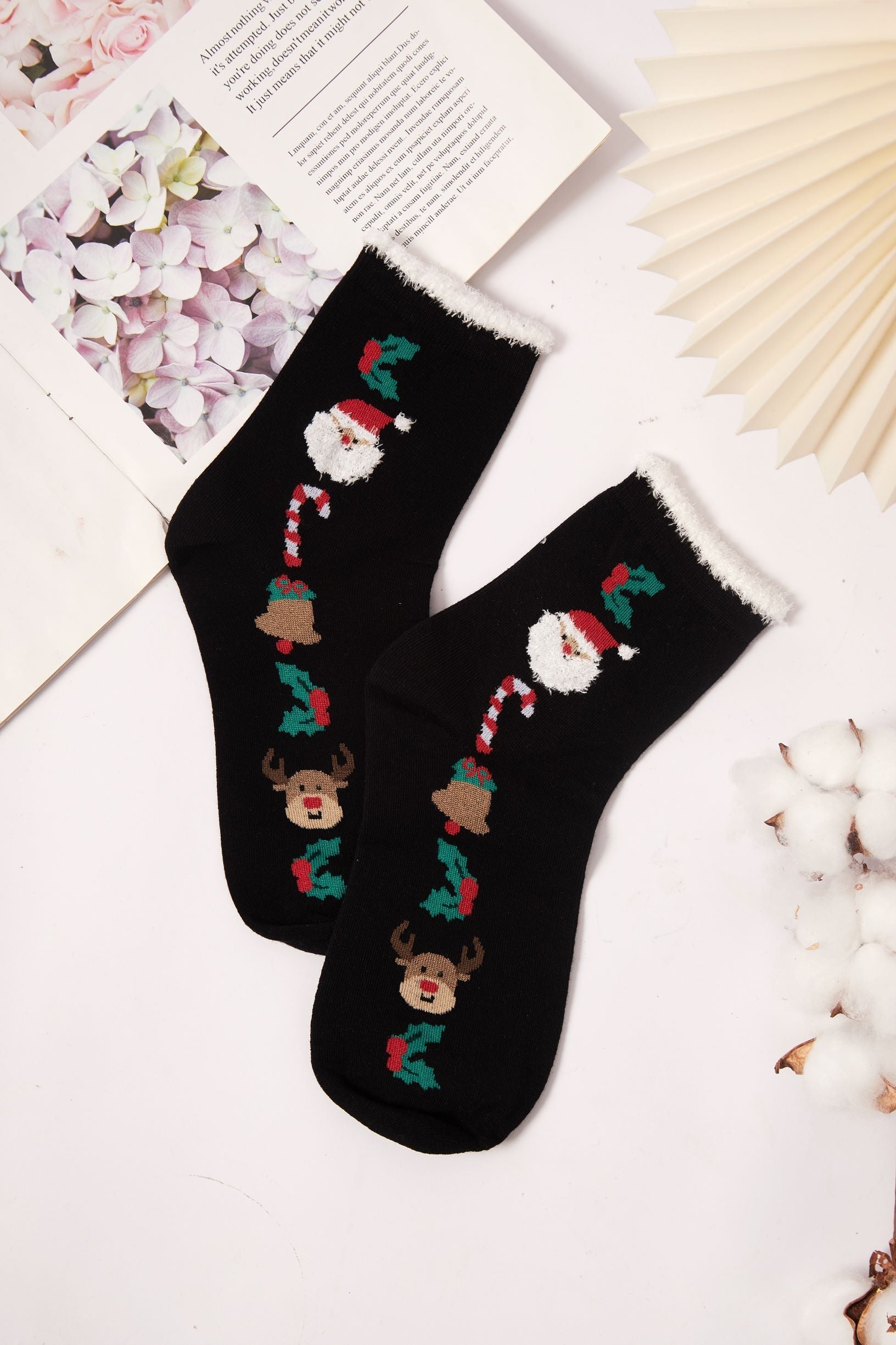 Women's Whimsical Santa and Reindeer Festive Crew Socks