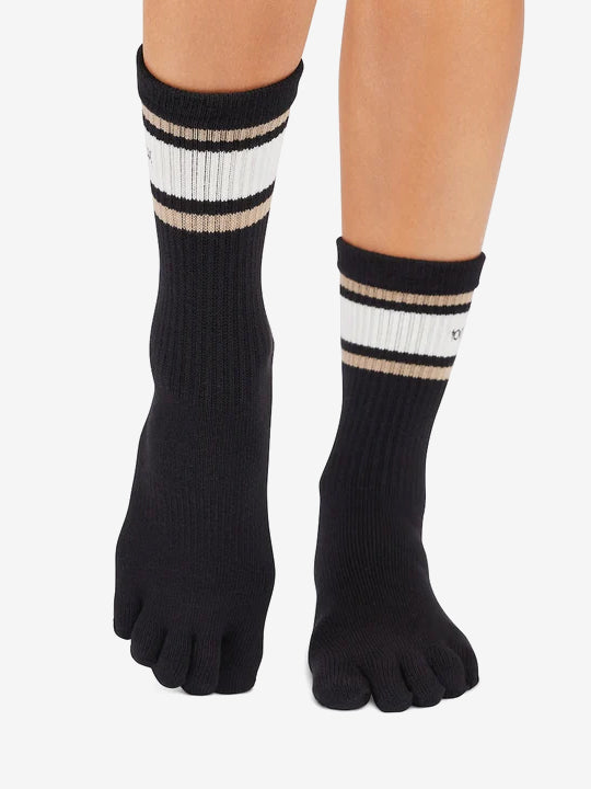 ToeSox Full Toe Crew Grip Socks - Oat Stripe
