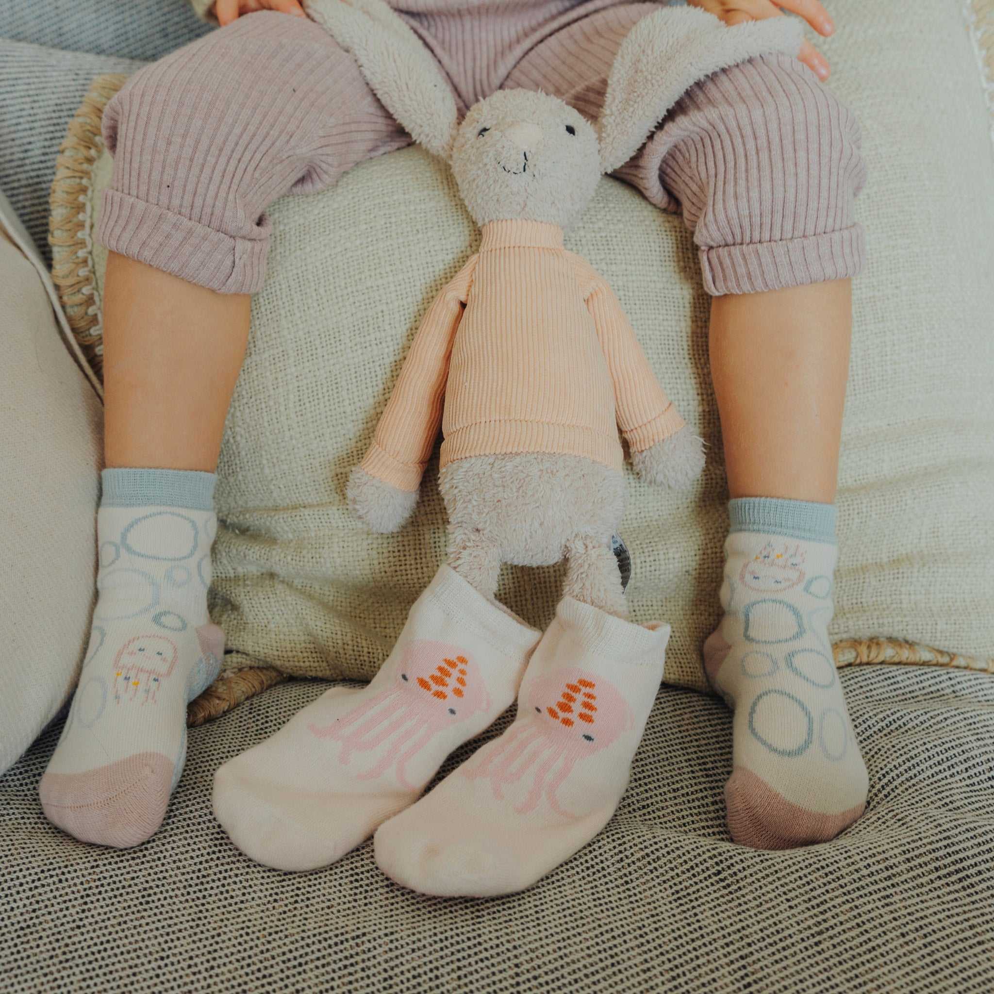 New- Into The Sea- Pink- 4 Pairs of Stay-On Baby & Toddler Non-Slip Socks