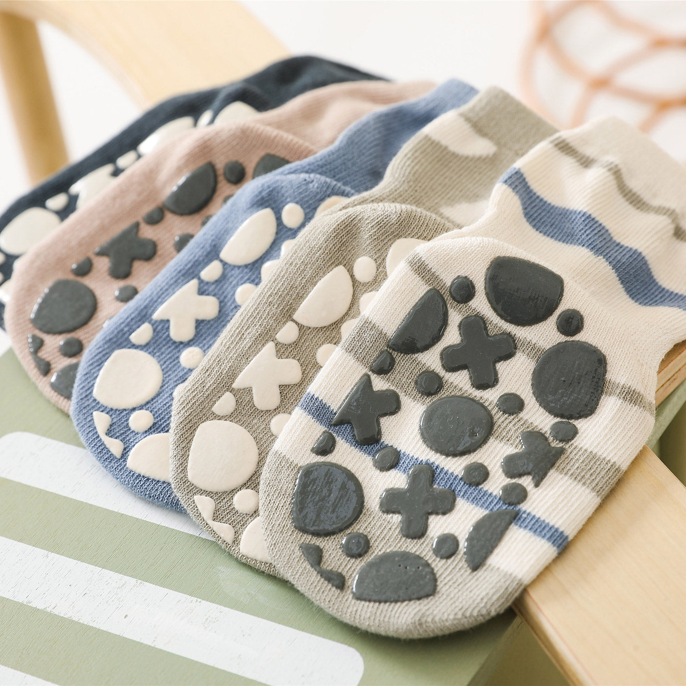 Tic Tac Toe- Stay-On Baby & Toddler Non-Slip Socks, 5 Pairs