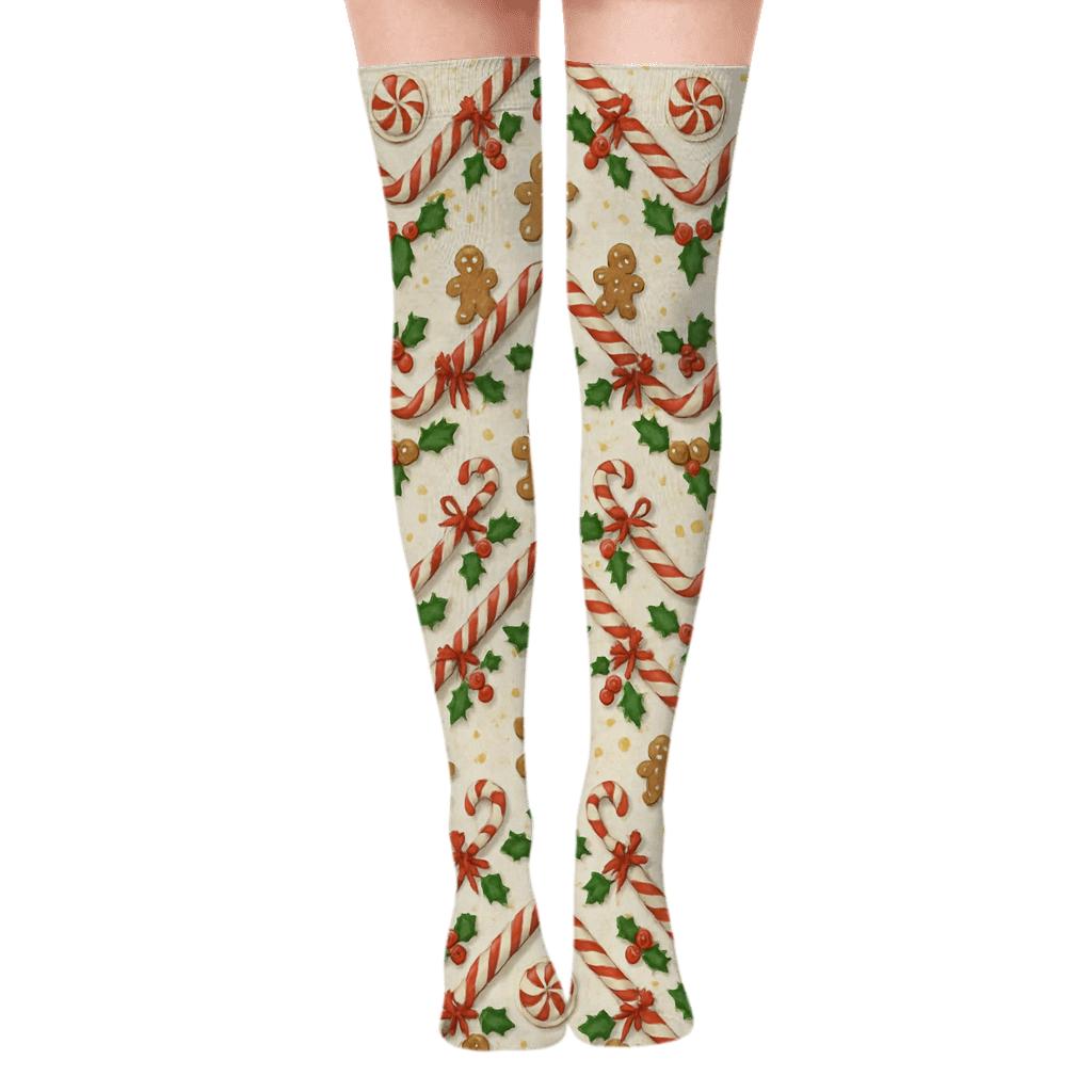 Candy canes Chevron Garland in Mixed Holiday Metallics Over-the-Knee Socks