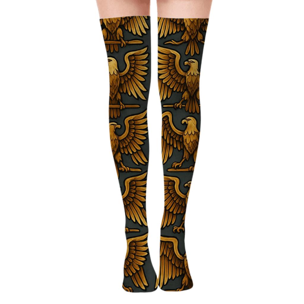 Golden Eagle Wing Span Mirror on Slate Background Over-the-Knee Socks