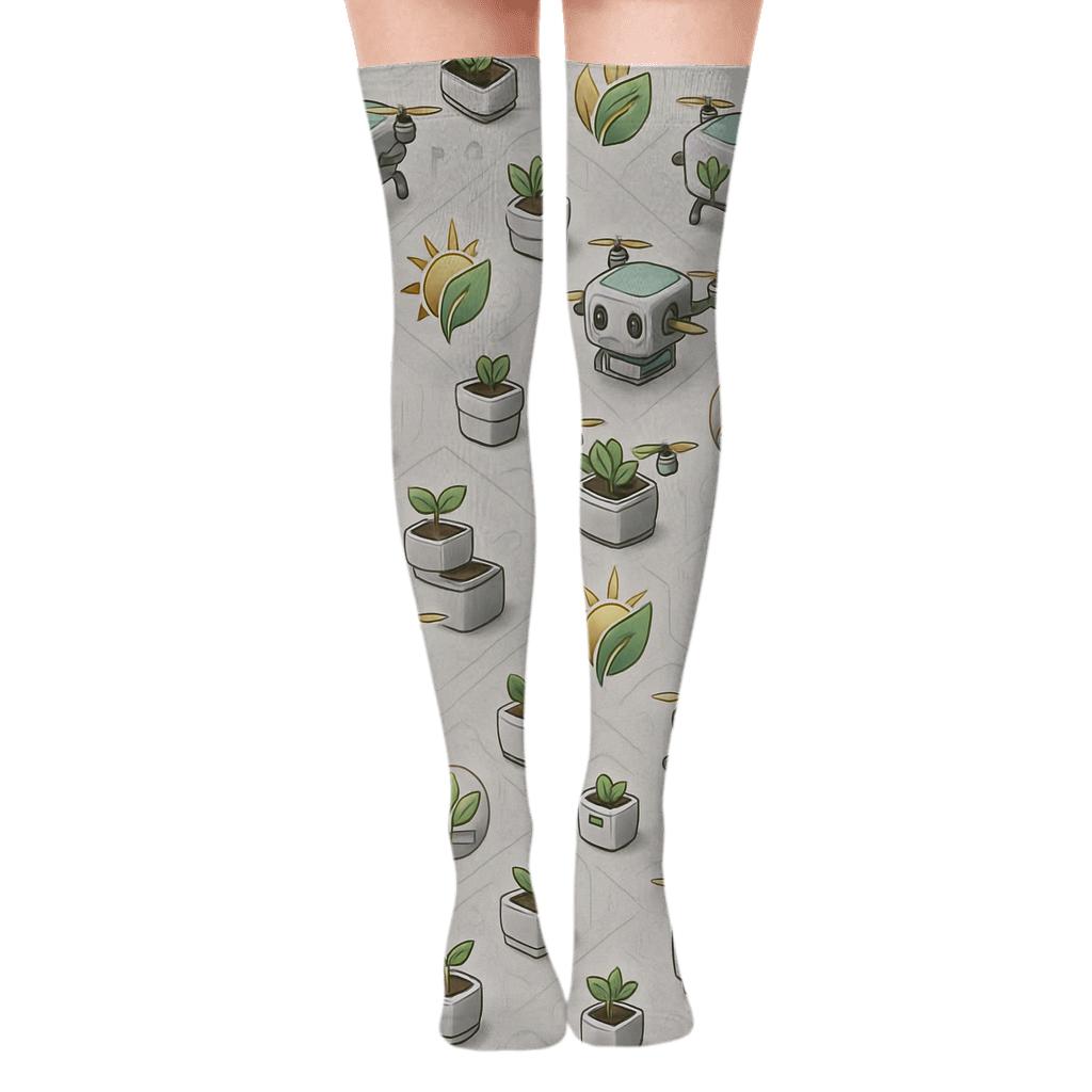 Eco Drone Park Pattern with 2025 Glow Over-the-Knee Socks
