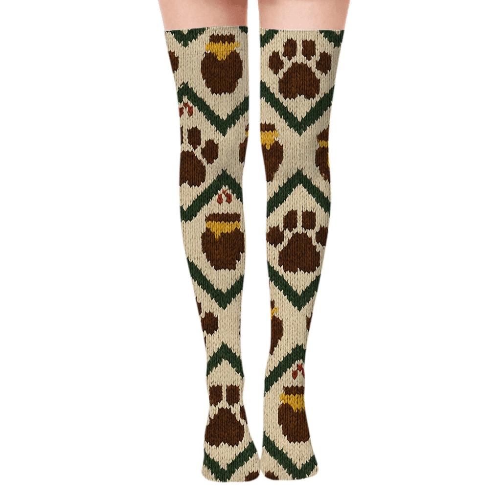 Bear Paw Chevron Knit Illusion Over-the-Knee Socks