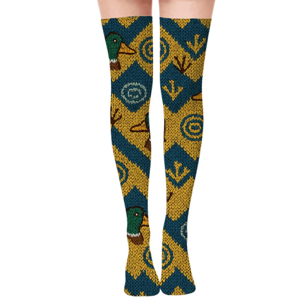 Knitted Duck Ripple Fair Isle Over-the-Knee Socks