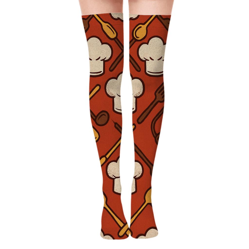 Chef Hat Lattice on Tomato Red Over-the-Knee Socks