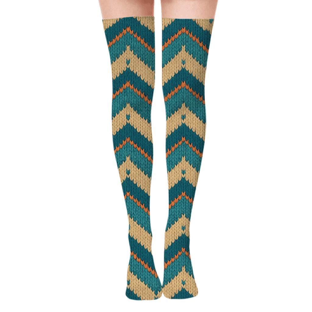 Fish Scale Chevron Knit Illusion Over-the-Knee Socks