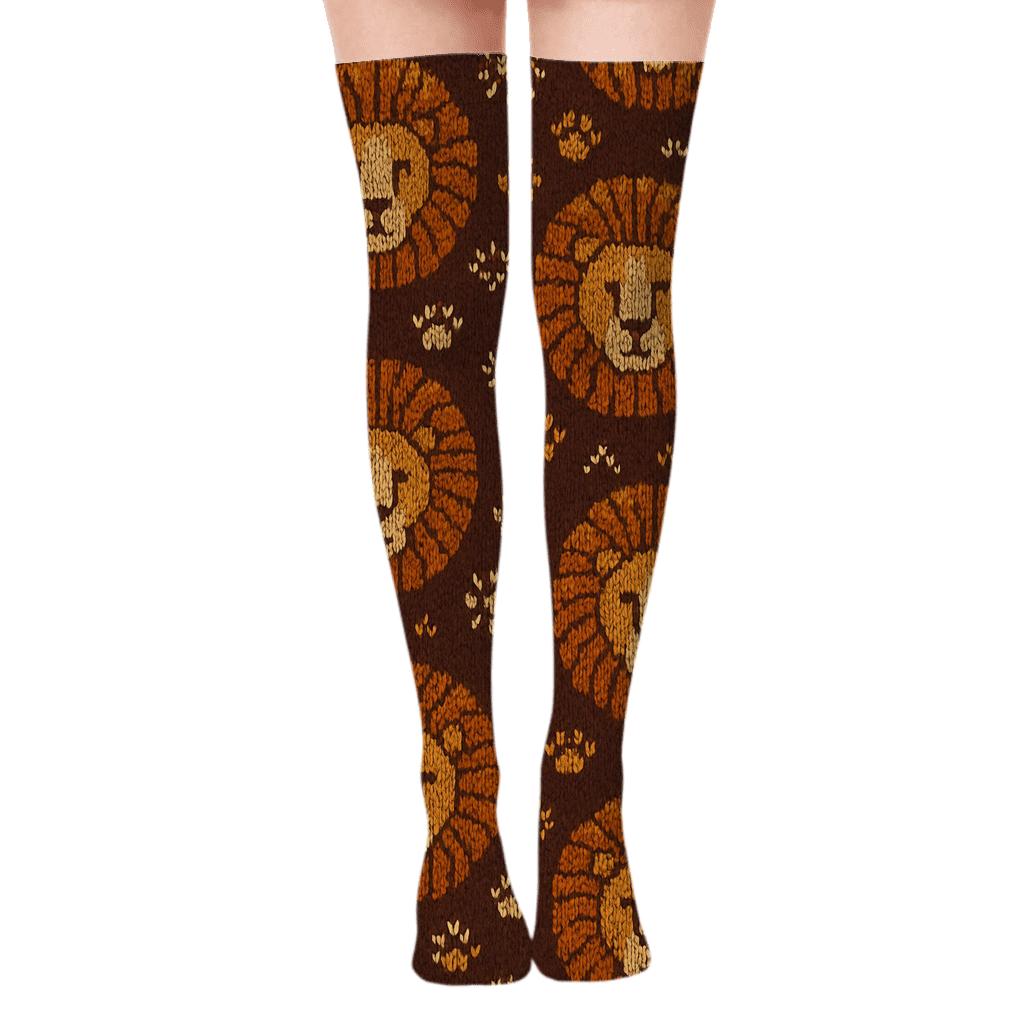 Knitted Mirage Lion Mane Medallion Tiles Over-the-Knee Socks