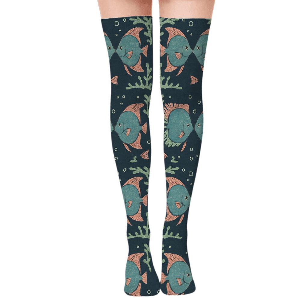 Coral Garden Mirror Tiles Fish Over-the-Knee Socks