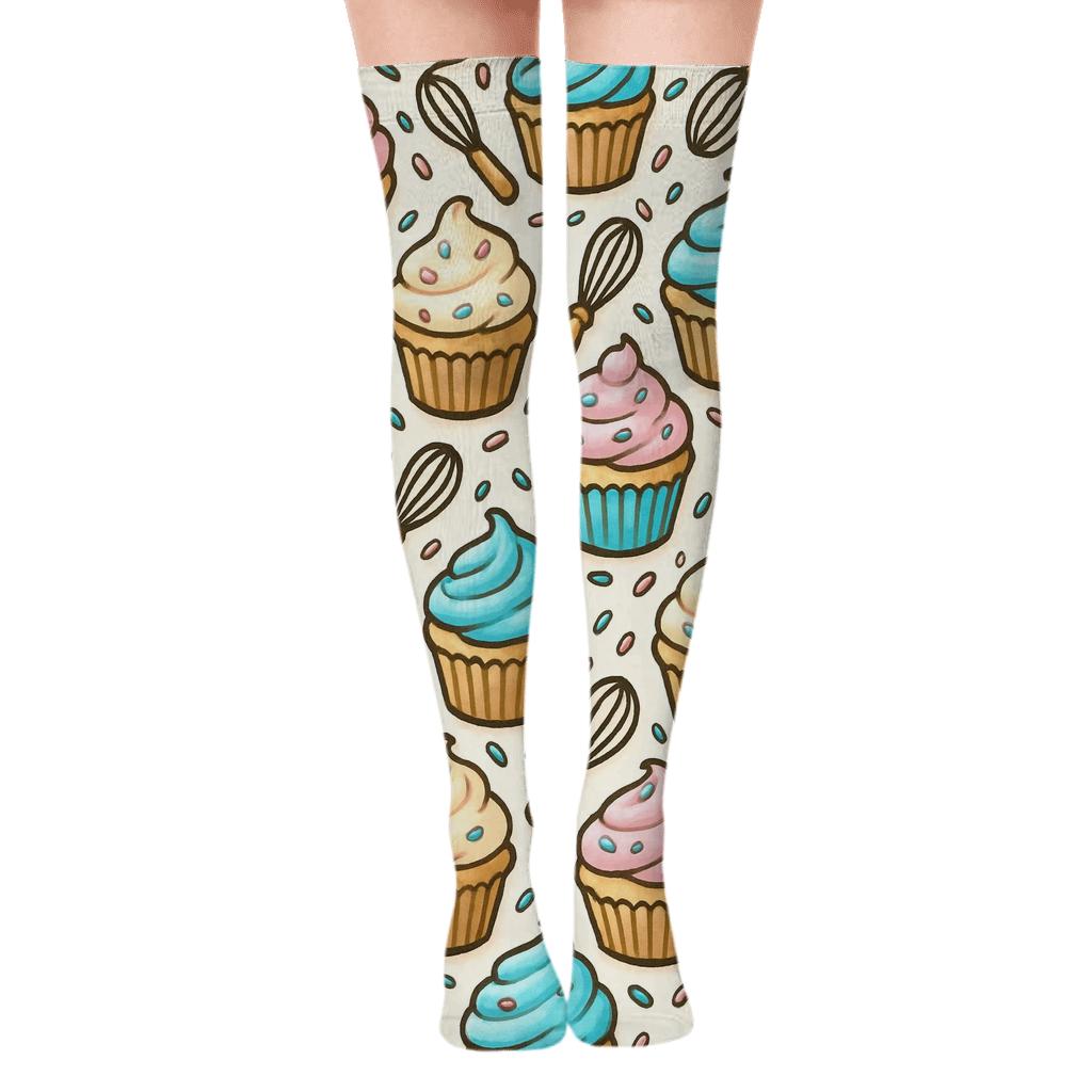 Cupcake Lattice with Baker Charm Over-the-Knee Socks