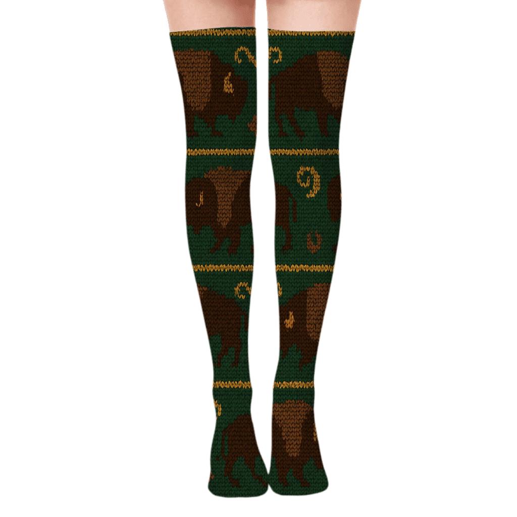 Bison Prairie Knitwork Tiles Over-the-Knee Socks
