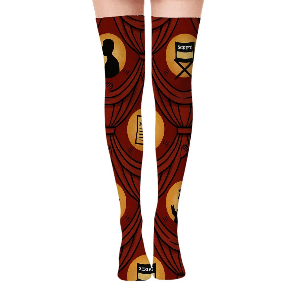 Curtain Lattice with Actor Silhouettes Over-the-Knee Socks