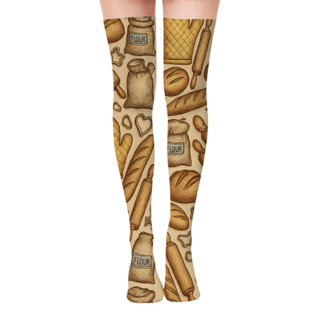 Caramel Baker-Collage Tilework Over-the-Knee Socks