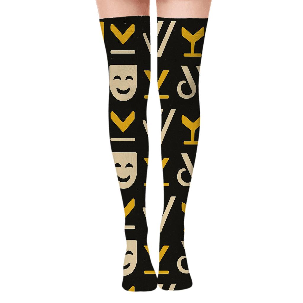 Minimal Grid Pattern Actor Edition Over-the-Knee Socks