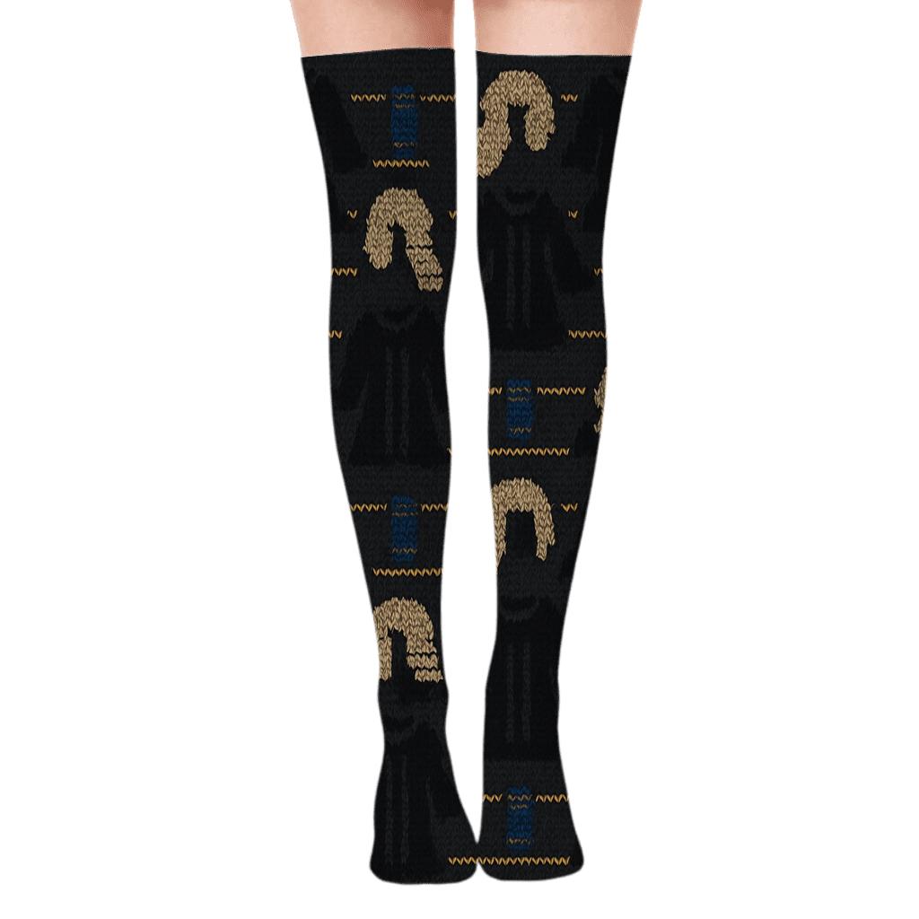 Charcoal Black Robe Weave Judge Pattern Over-the-Knee Socks