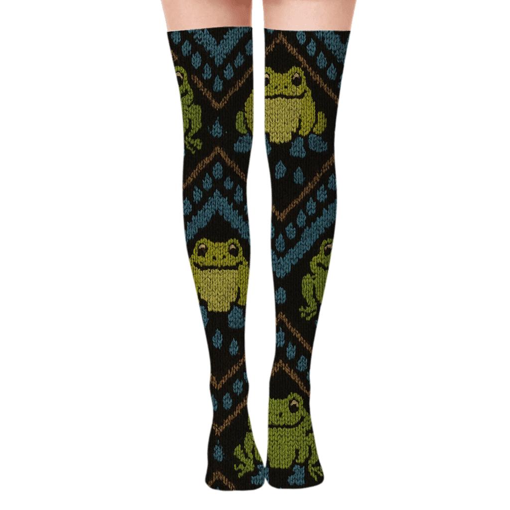 Frog Knit Chevron Raindrop Repeat Over-the-Knee Socks