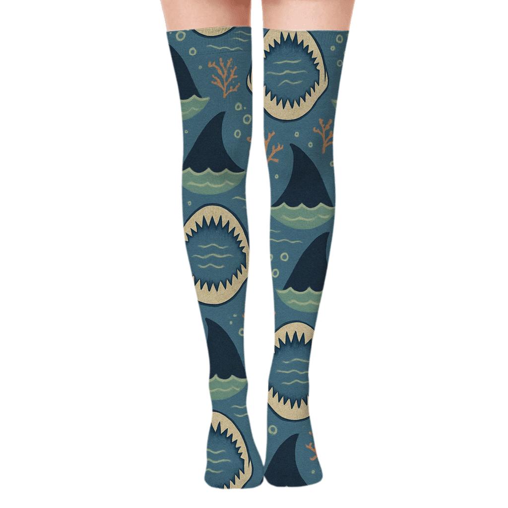 Shark Fin Lattice on Cerulean Tide Over-the-Knee Socks