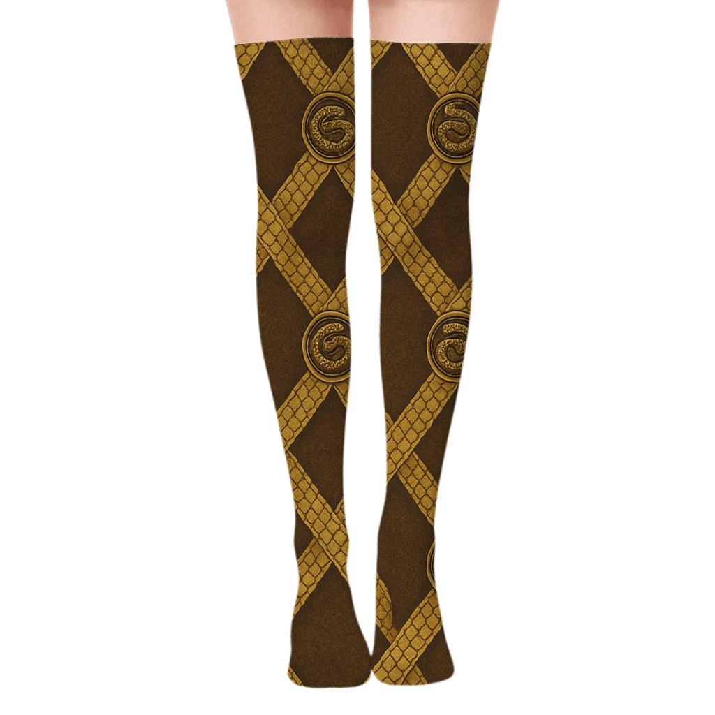Snake Complexion Lattice in Desert Ochre Over-the-Knee Socks