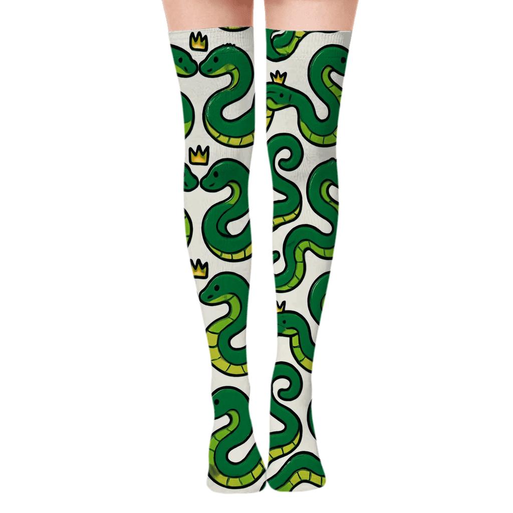 Mirrored Pair Design with Snake Crowns Over-the-Knee Socks