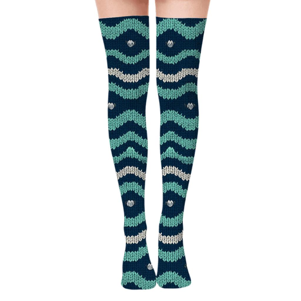 Knitted Tide Bands With Foam Stitch Ripples Over-the-Knee Socks