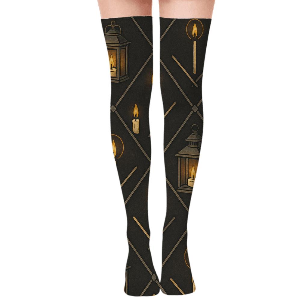 Lantern Pane Lattice Candle Pattern Over-the-Knee Socks