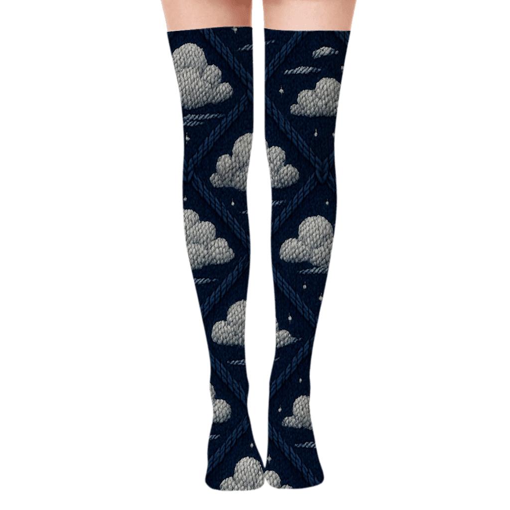 Indigo Clouds Star Weave Over-the-Knee Socks