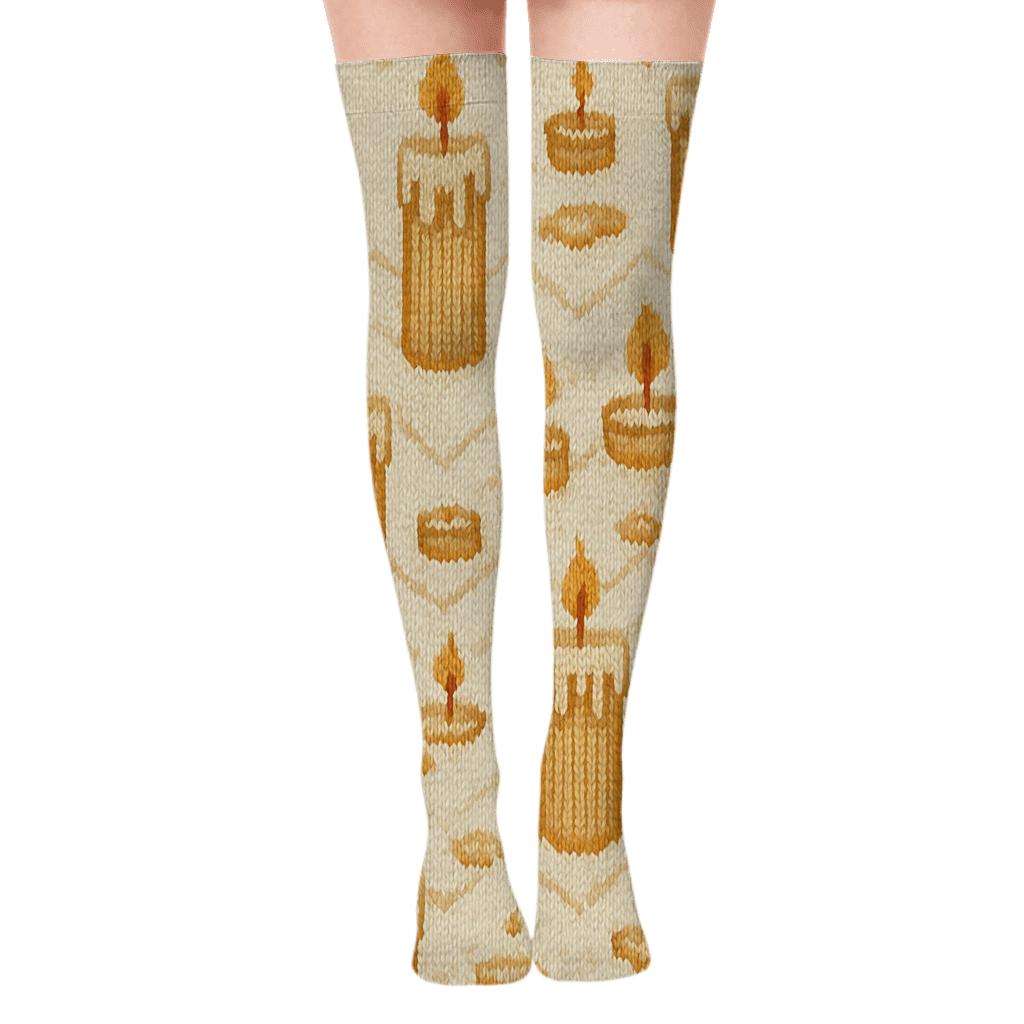 Knitted Illusion Wax Drip Candle Chevron Over-the-Knee Socks